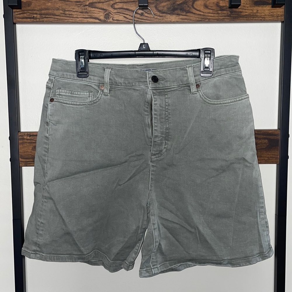 Lands End Army Green Mid-Length High Waist Denim blend Shorts